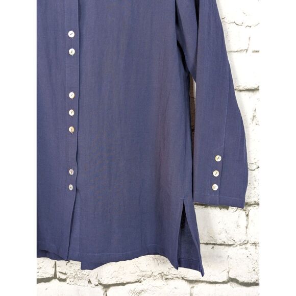 FRIDAZE 100% Linen Shirt Tunic Lagenlook Boho Minimalist Earthy Navy Blue Small - Picture 2 of 5
